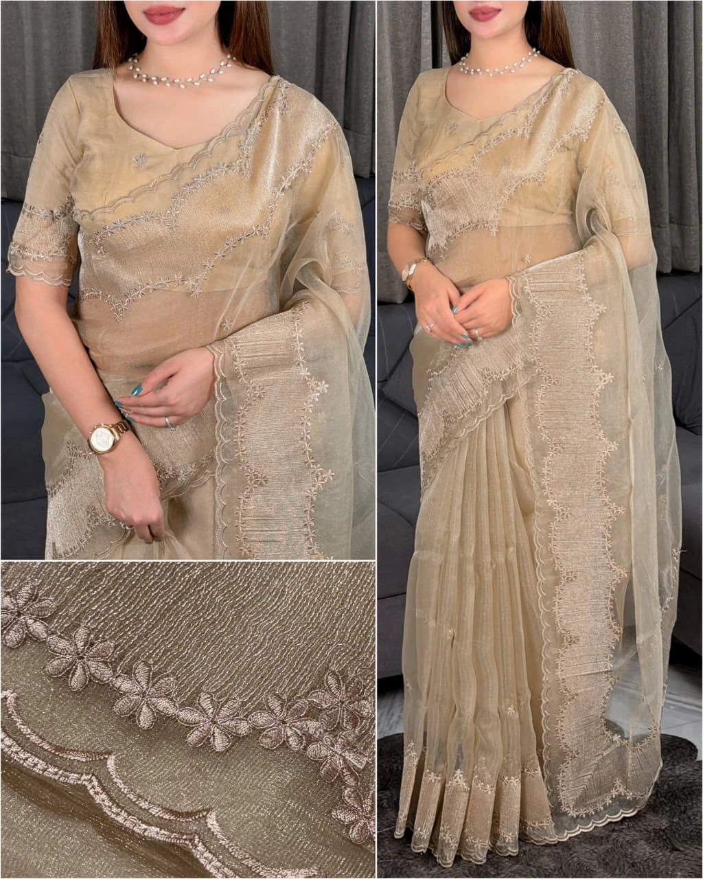 Violin Silk Embroidered Saree 8
