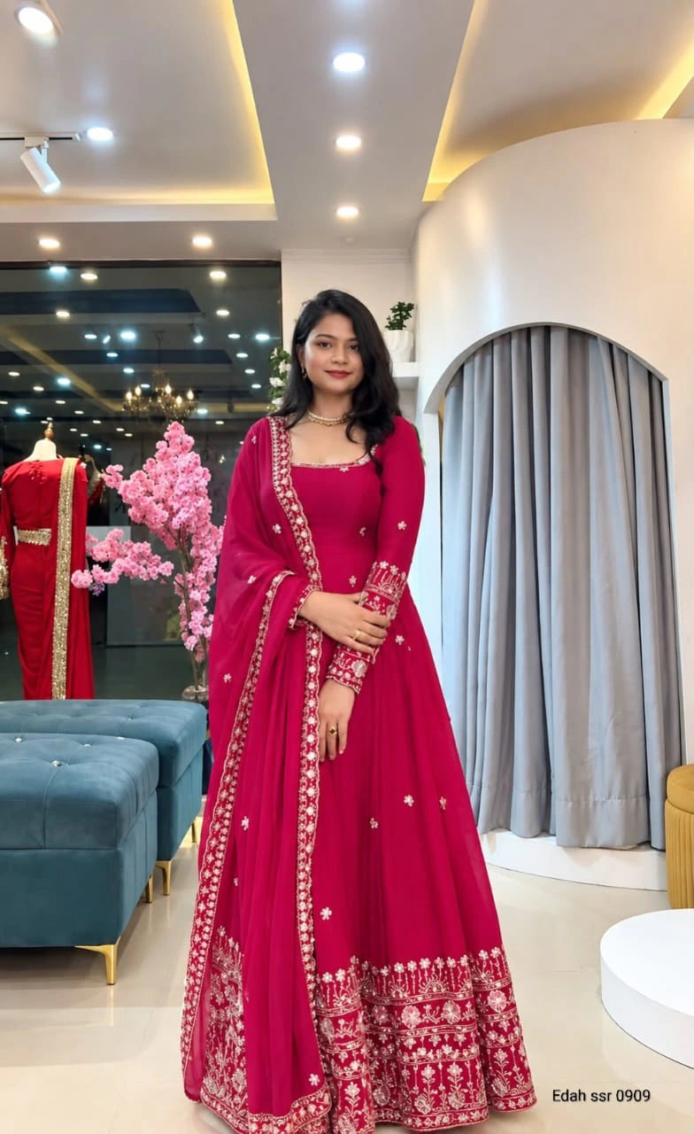 Crunchy Silk Embroidered Gown Set 1