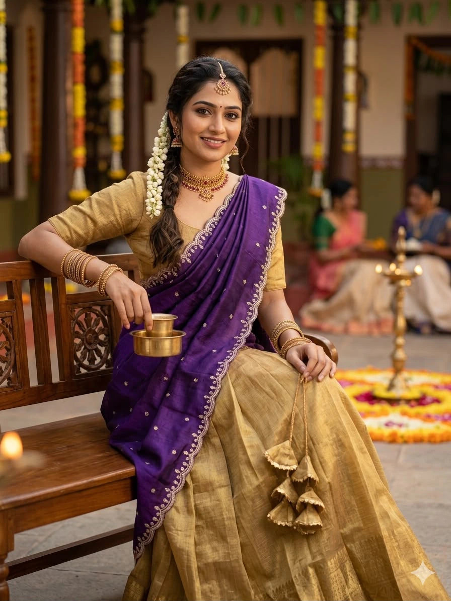 Golden Kanchipuram Half Saree 1