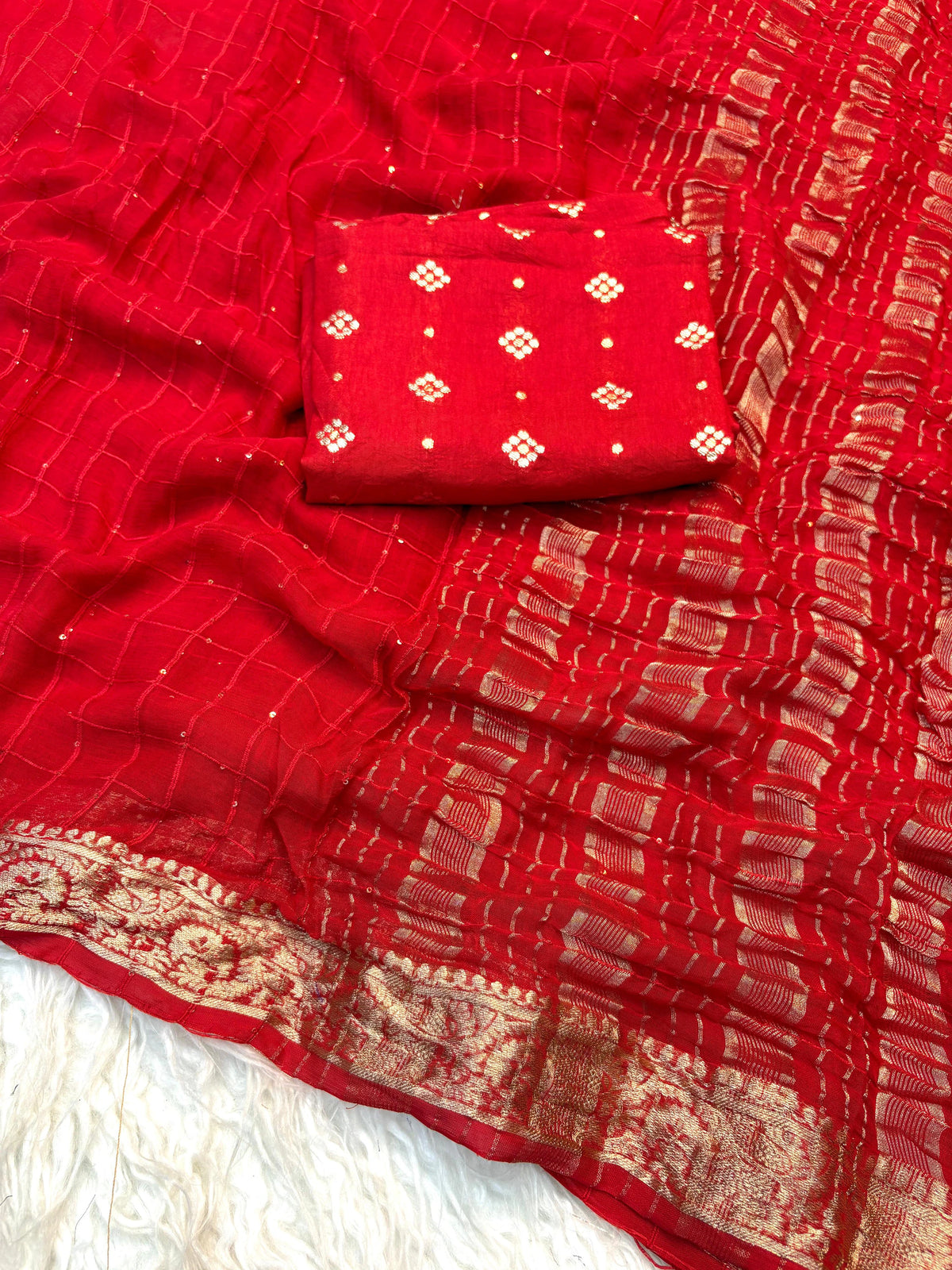 Pure viscose georgette with jacquard border with weaving chex with sequence with pure viscose blouse 1