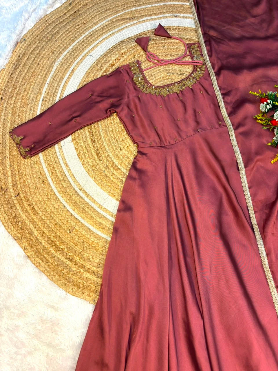 Rangoli Silk Anarkali Gown with Dupatta 7