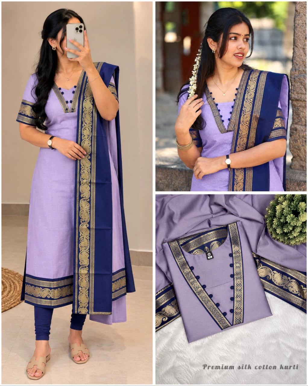 Silk Cotton Kurti Set with Dupatta 4