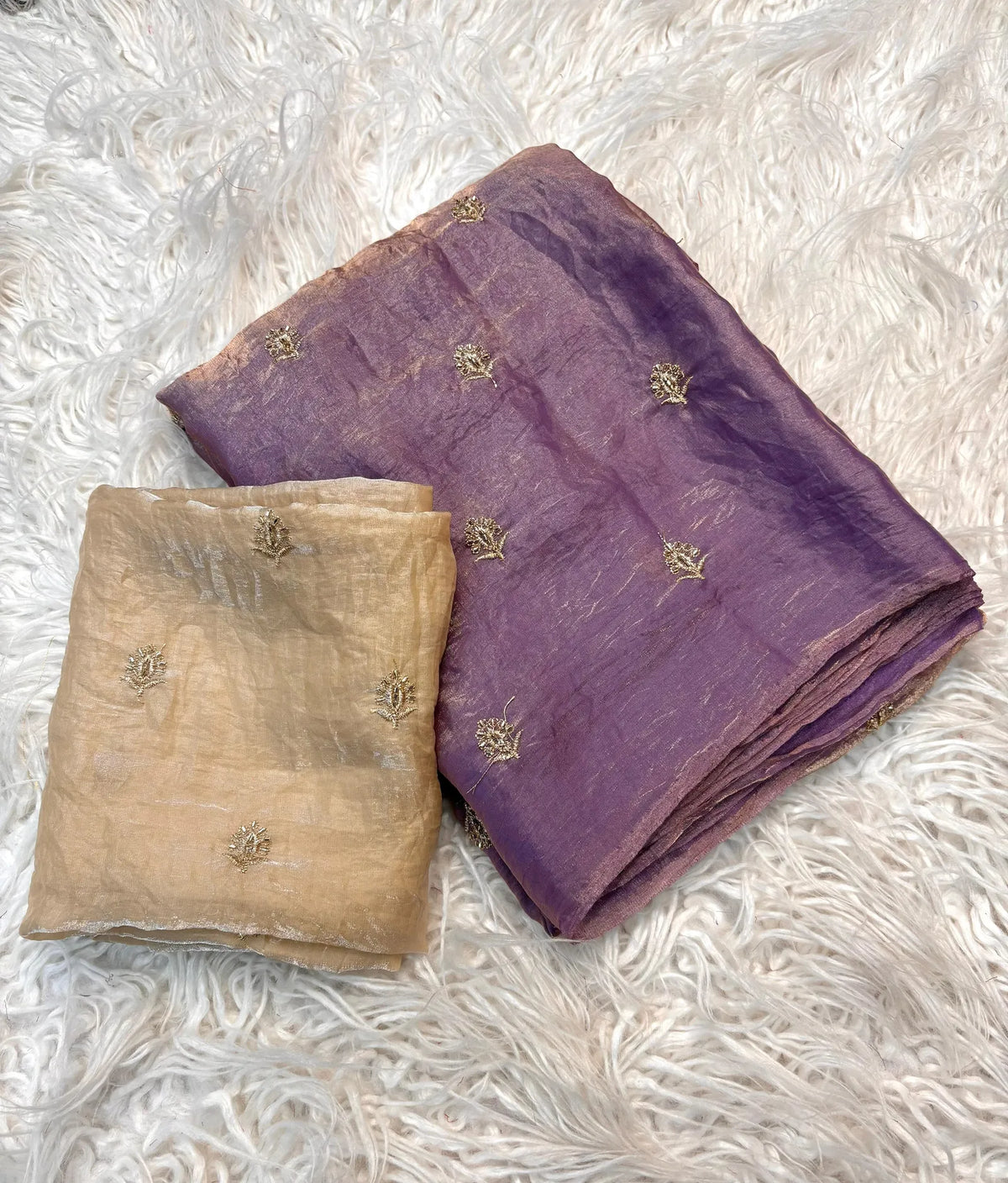 🌸🌸Two Tone Space Silk Sarees With Leaf Hand Work Embriodery Designs🌸🌸 6