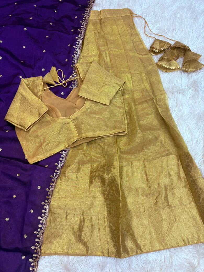 Golden Kanchipuram Half Saree 2