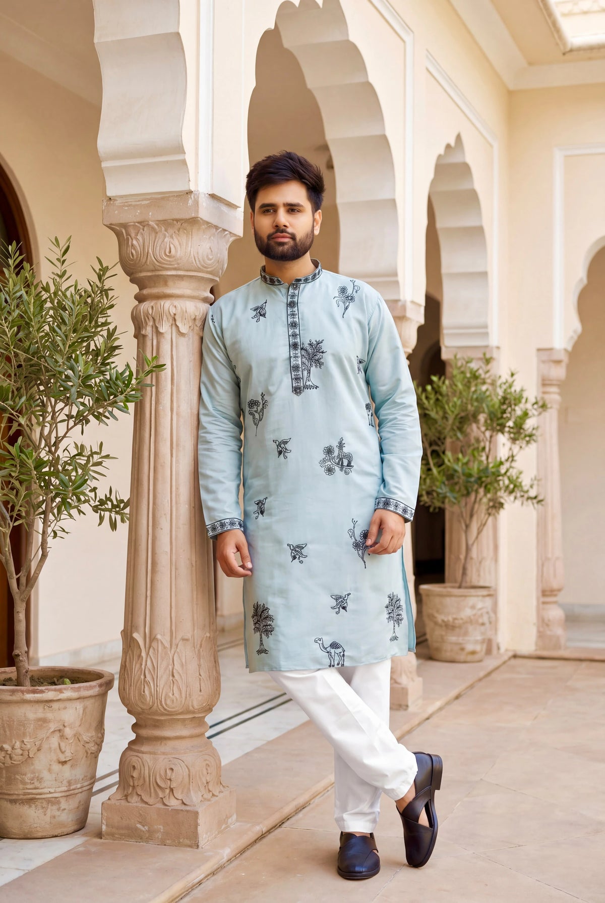 Roman Silk Embroidered Kurta Set 4