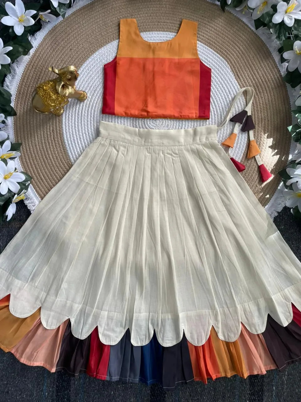 🧡💛Pure Cotton Kanakambaram Petal Set Lehenga Choli💛🧡 1