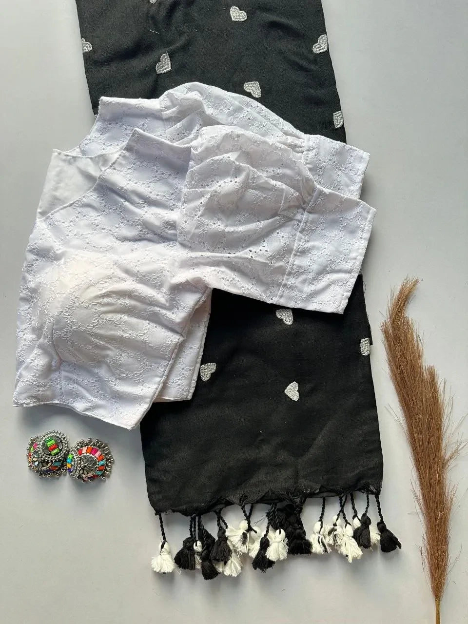 ❤️❤️Premium Khadi Cotton Saree With Heart Embroidery Work And Cotton Stitched Hakoba Blouse❤️❤️ 10