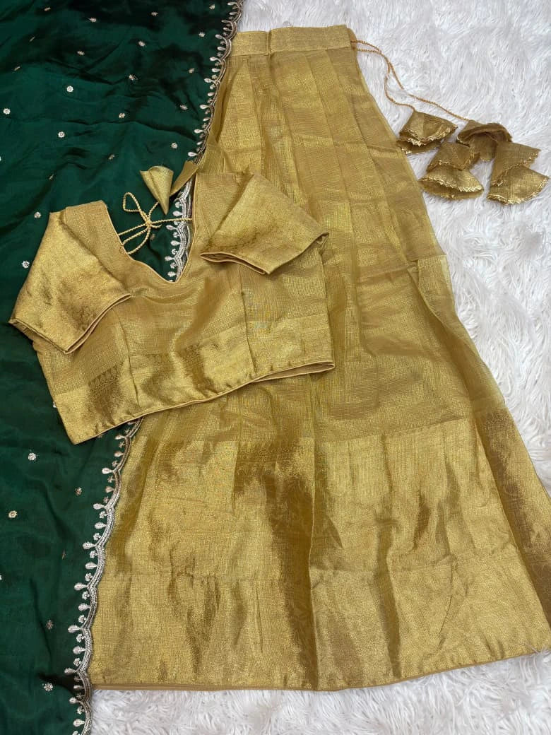 Golden Kanchipuram Half Saree 4