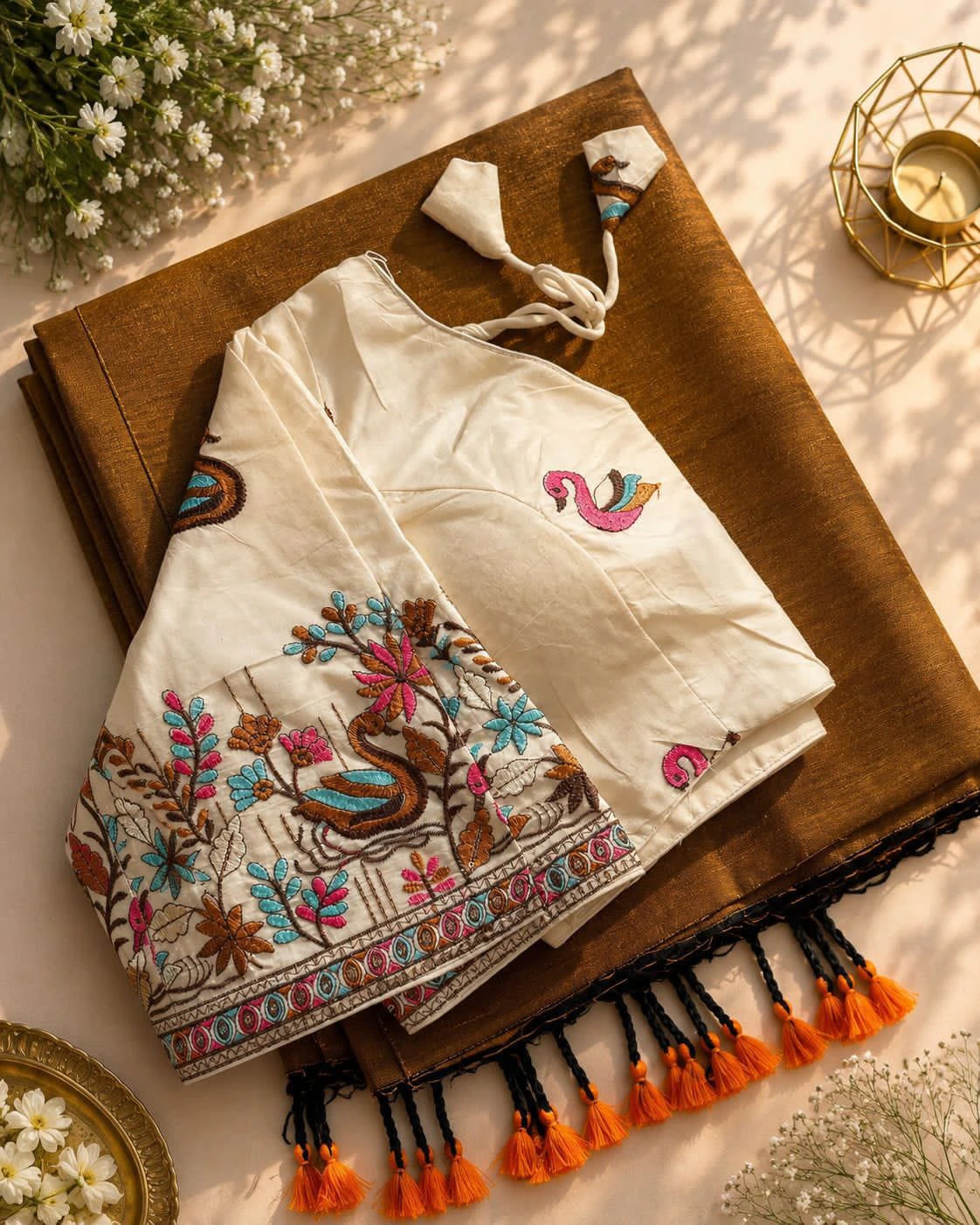 Khadi Cotton Saree with Embroidered Blouse 8