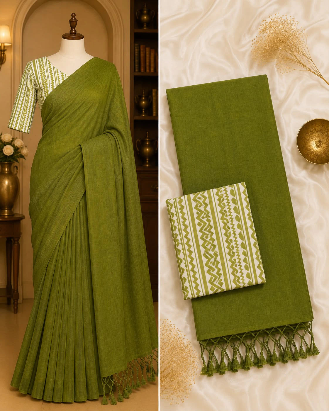 Handloom Khadi Cotton Saree with Blouse 9