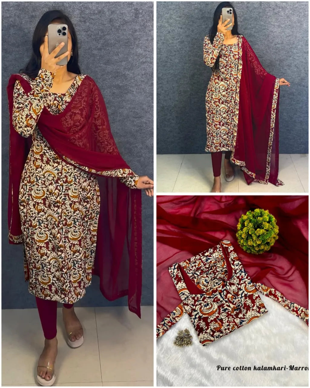 💗💗Viral Kalamkari Sideopen Kurti With Dupatta Set💗💗 1