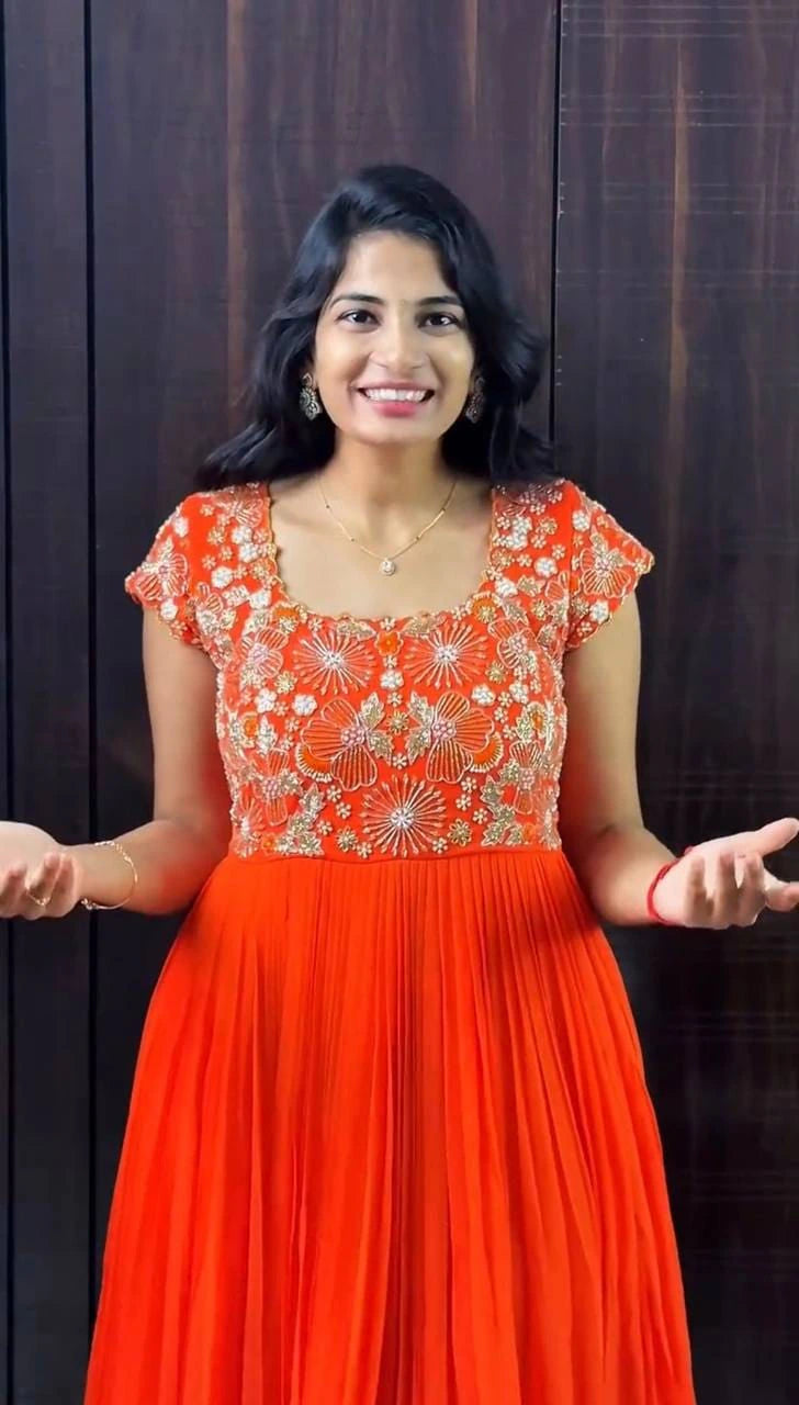 Top Trending Festival Collection. Beautiful Maggam Work Gown With Kalamkari Dupatta. A touch of glam 6