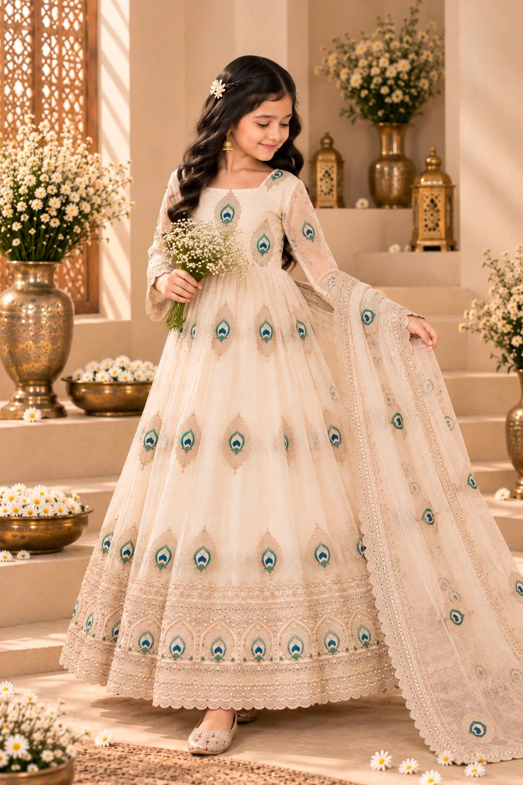 Silk Embroidered Kids Gown Set 5