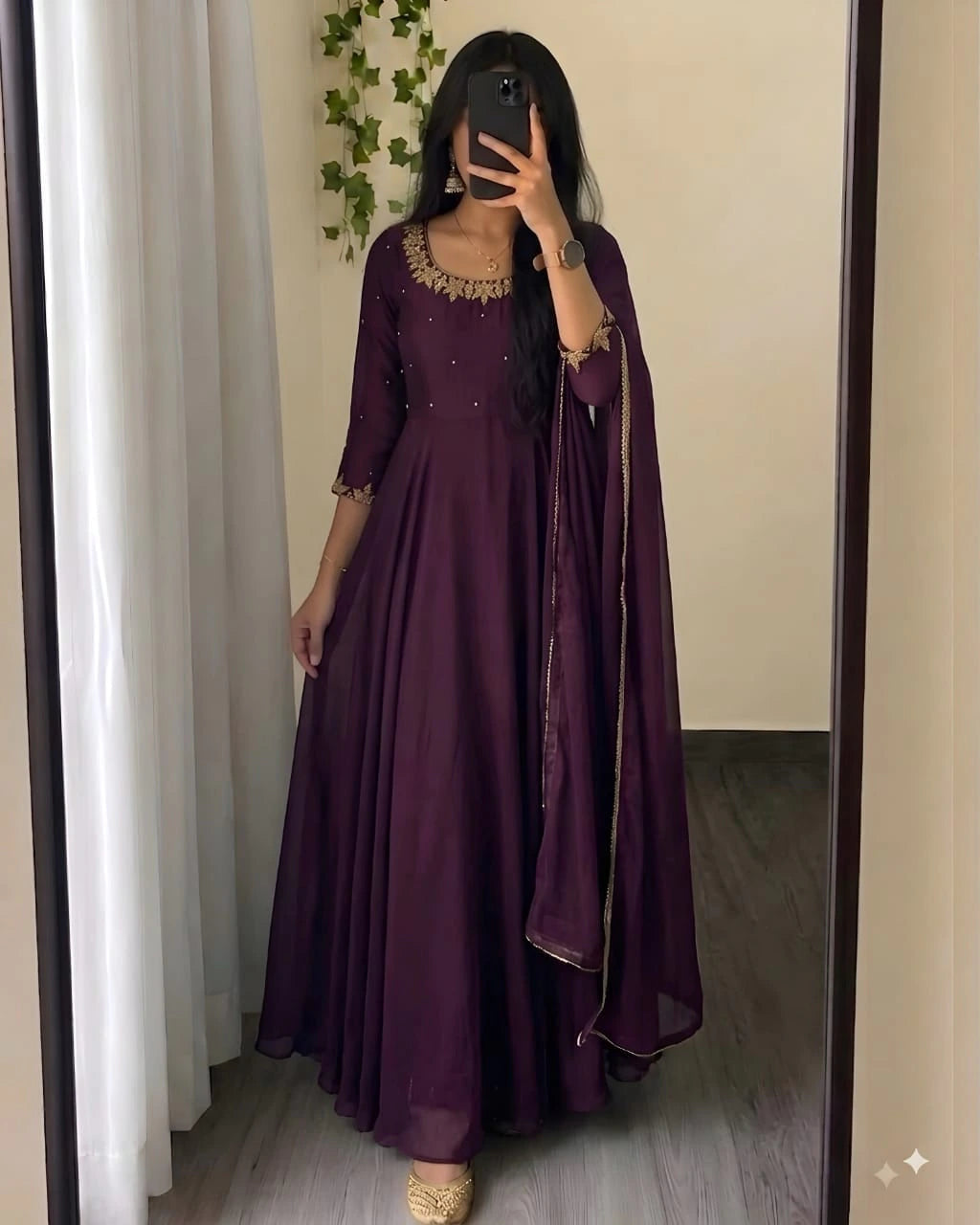 Rangoli Silk Anarkali Gown with Dupatta 9
