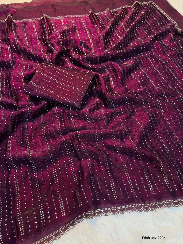 ❤️💗Trending Lilly Pure Fendy satin saree with beads Work💗❤️ 7