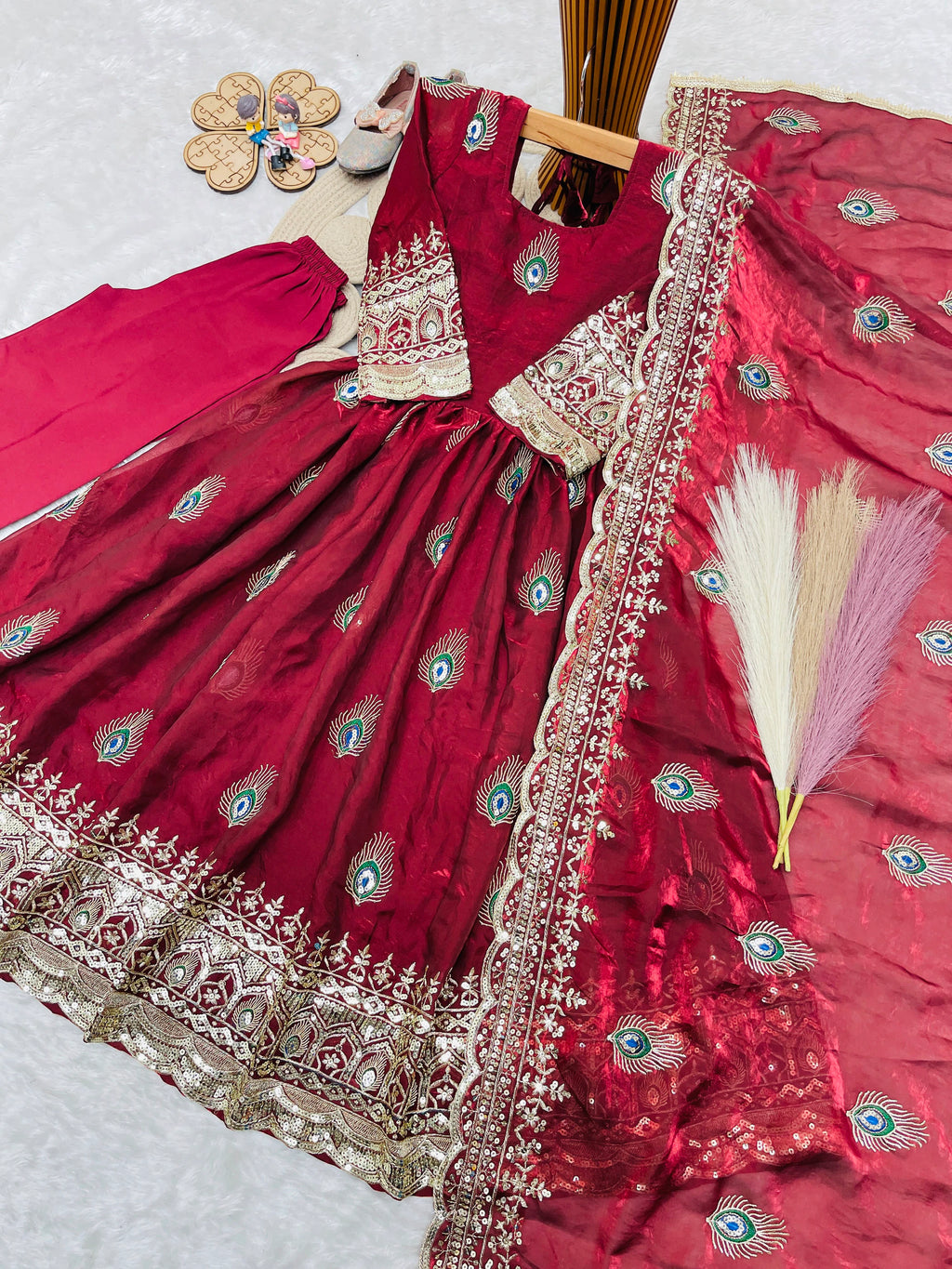 Silk Embroidered Kids Gown Set 7