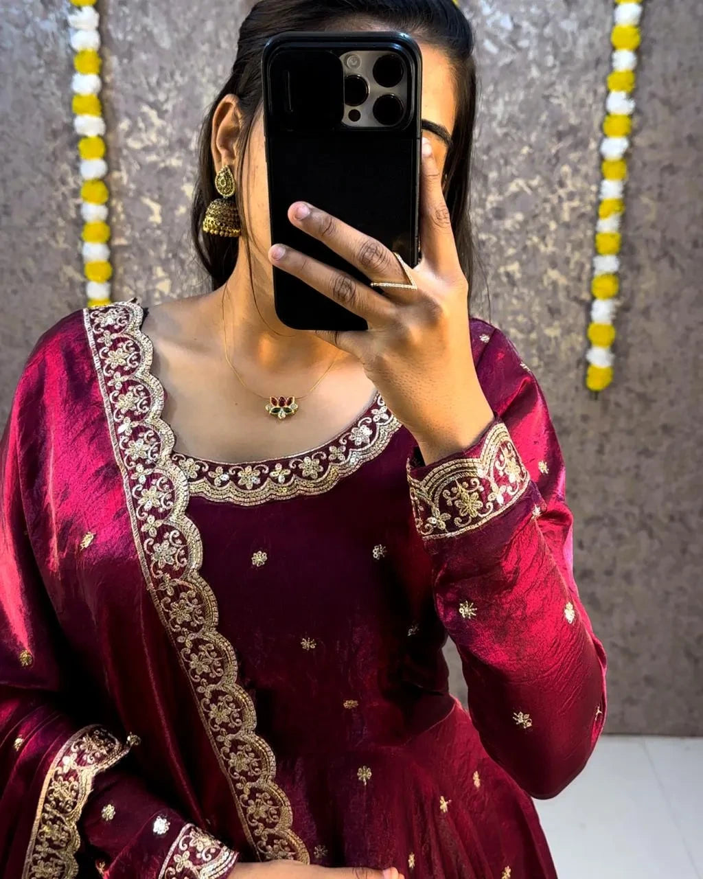 ❤️❤️Trending Space Silk Rich sequence embroidery Gown With Dupatta 💜💜 4
