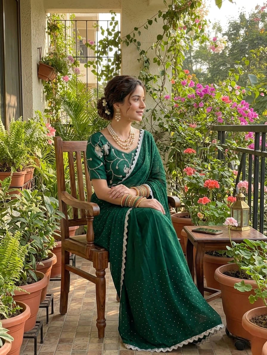 Satin Silk Saree with Blouse 2