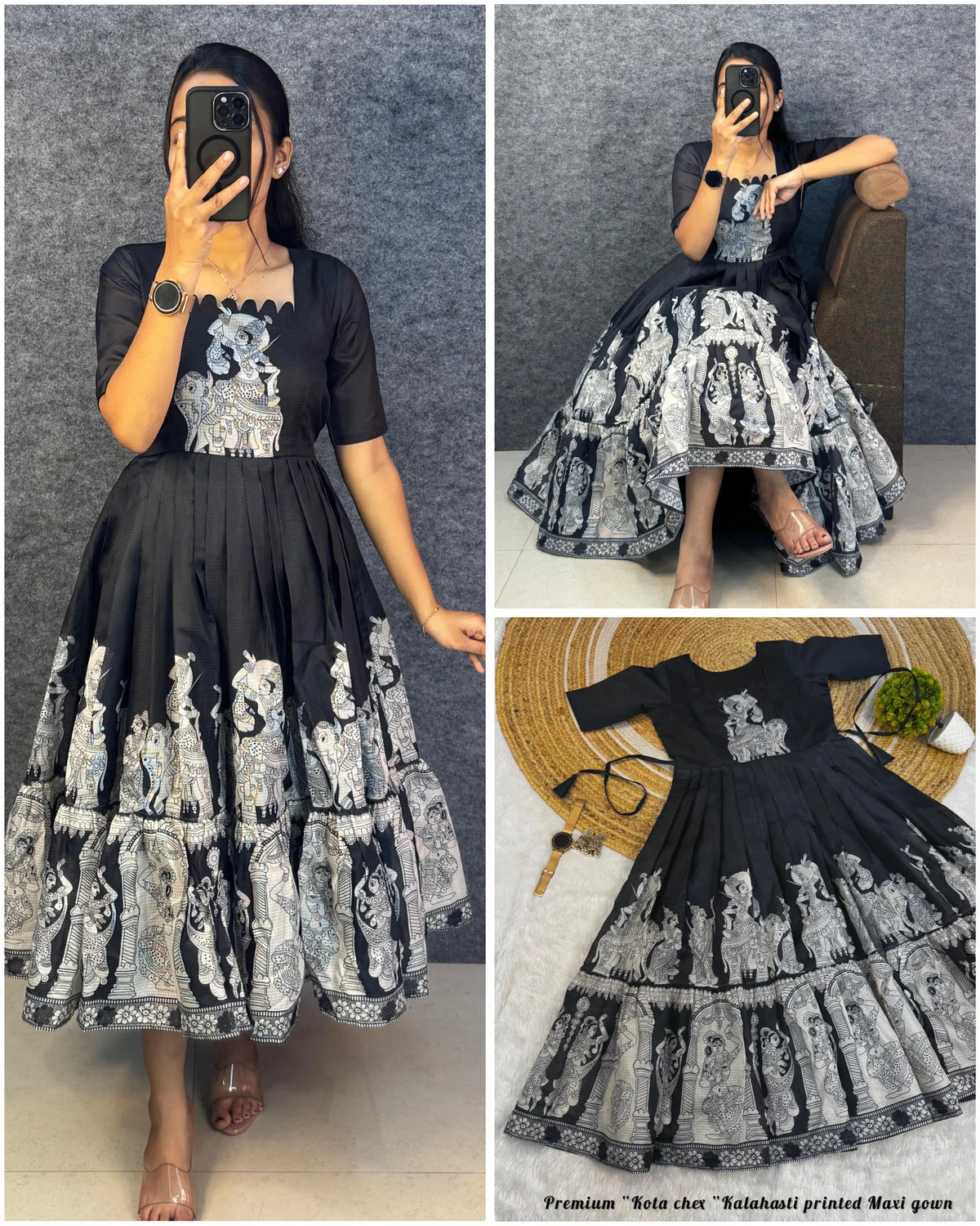 👸👸Trending Kalamkari khalahasti Pure Cotton Printed kota Maxi Gown👑👑 7
