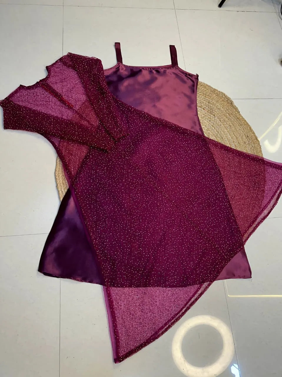 👑👑Insta Viral Galaxy 2-Piece Set With Shining inner Gown with a beautifully beaded outer coat👑👑 3