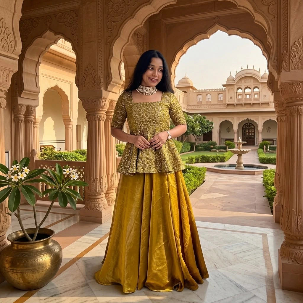 Space Silk Peplum Lehenga Set 1