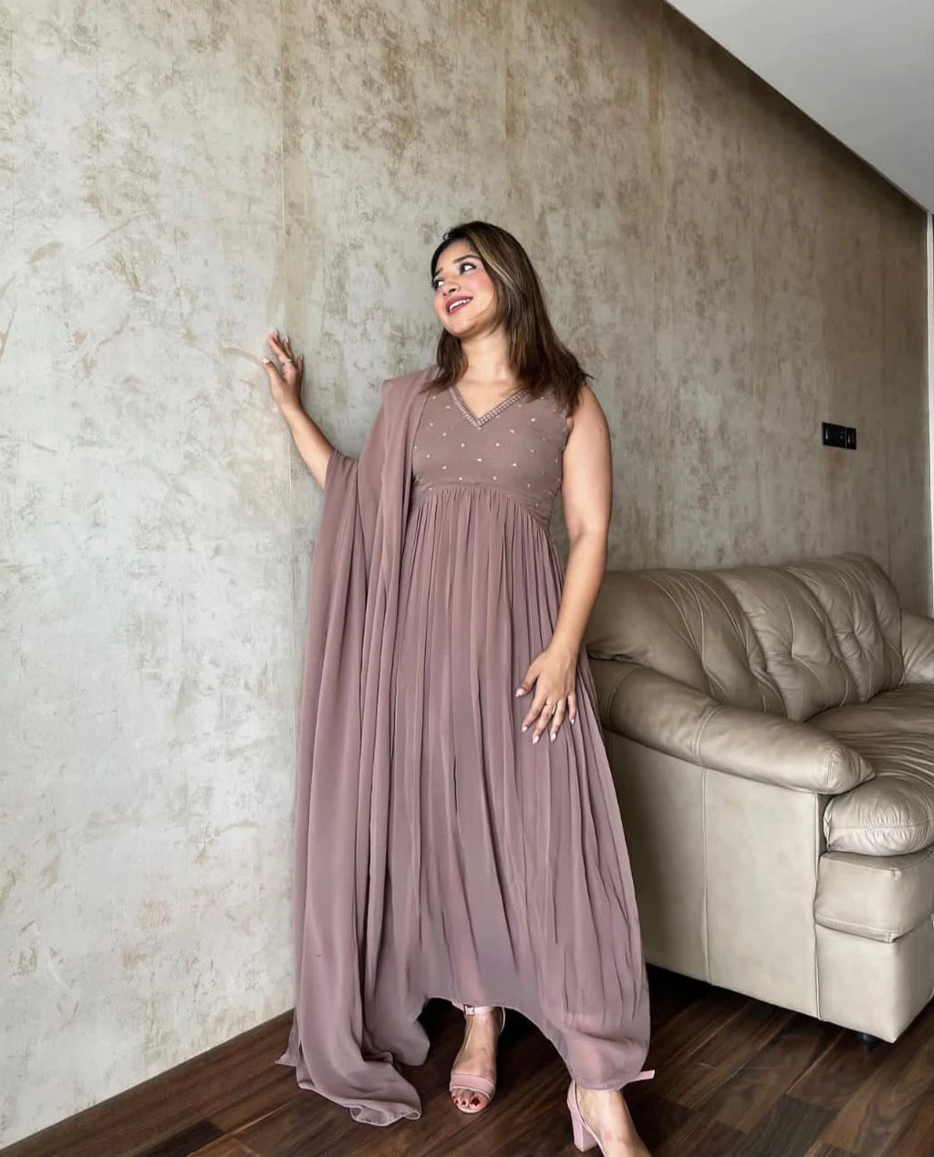 Faux Georgette Embroidered Gown 2