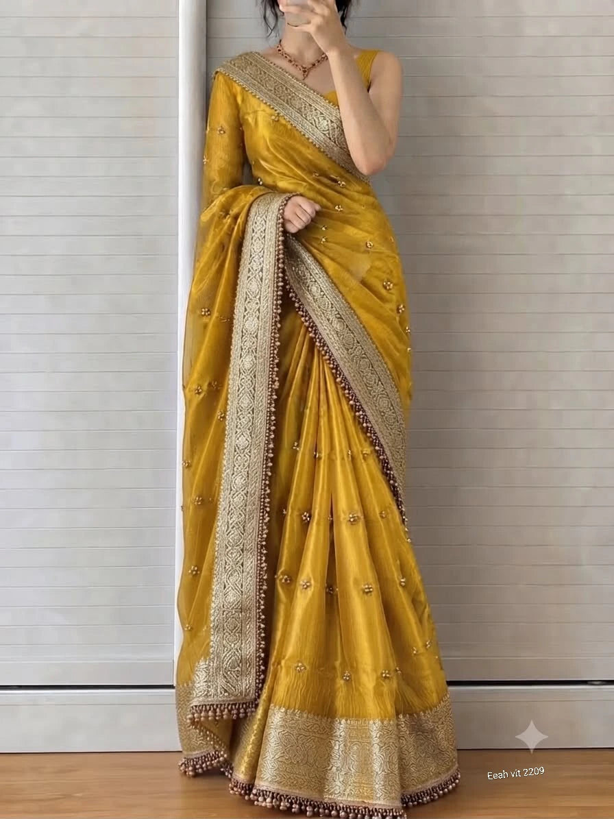 Tissue Silk Saree with Ghungroo Work 1