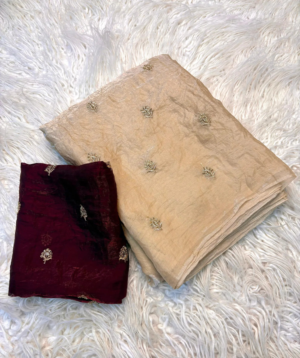 🌸🌸Two Tone Space Silk Sarees With Leaf Hand Work Embriodery Designs🌸🌸 8
