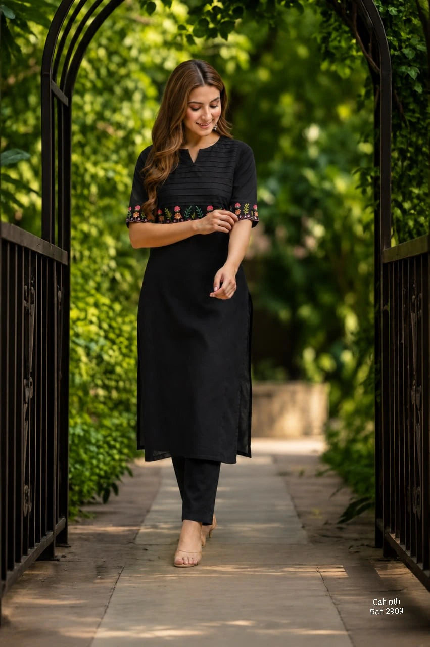 Cotton Embroidered Kurti & Pant Set 1