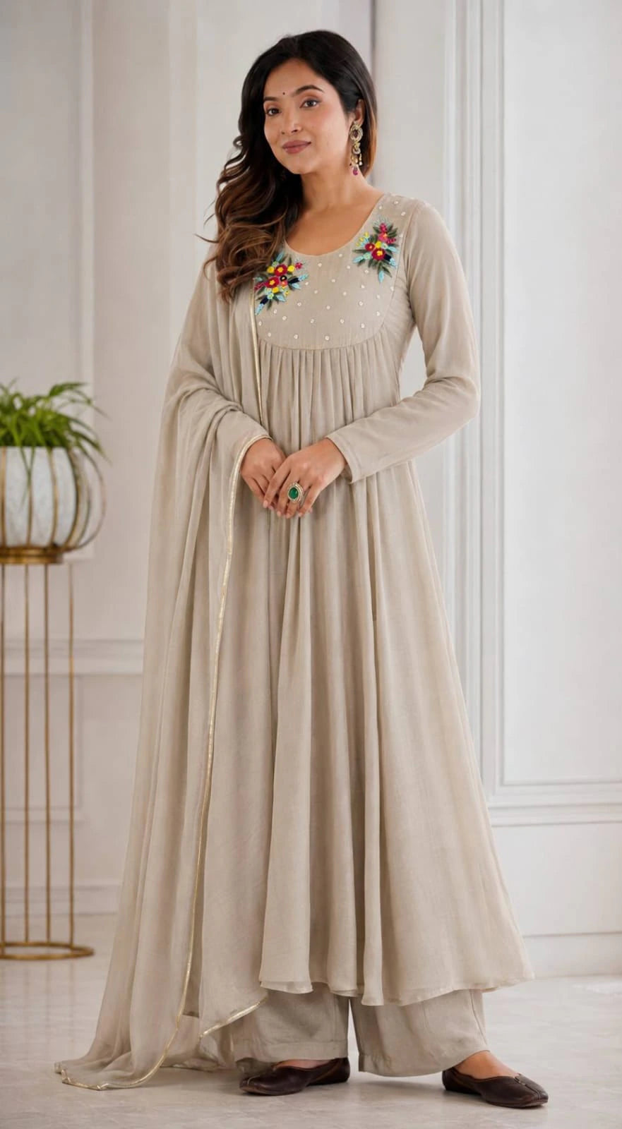 👗💥💥Presenting By New Party Wear L@@K Pure Viscos Mul Chanderi Cotton A Line pattern P@nt With Dup 5