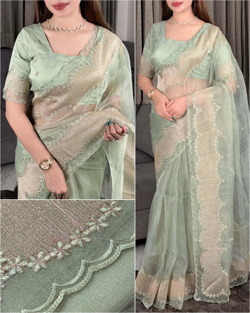 Violin Silk Embroidered Saree 6