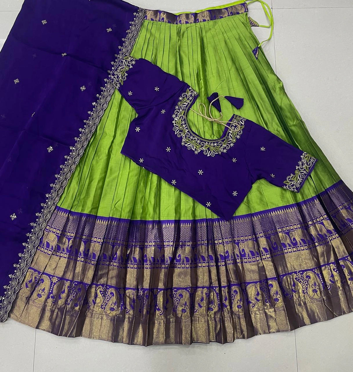 Designer Kanjiveram Silk Lehenga with Maggam Work Blouse 3