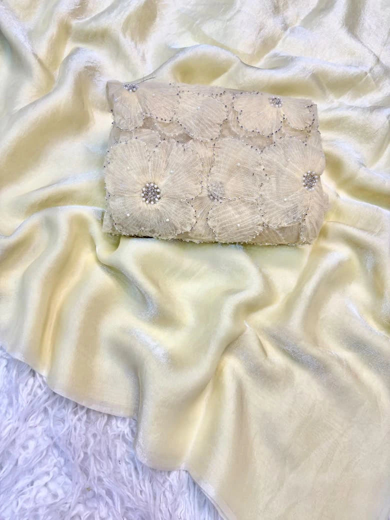 Satin Silk Saree with Net Blouse 5