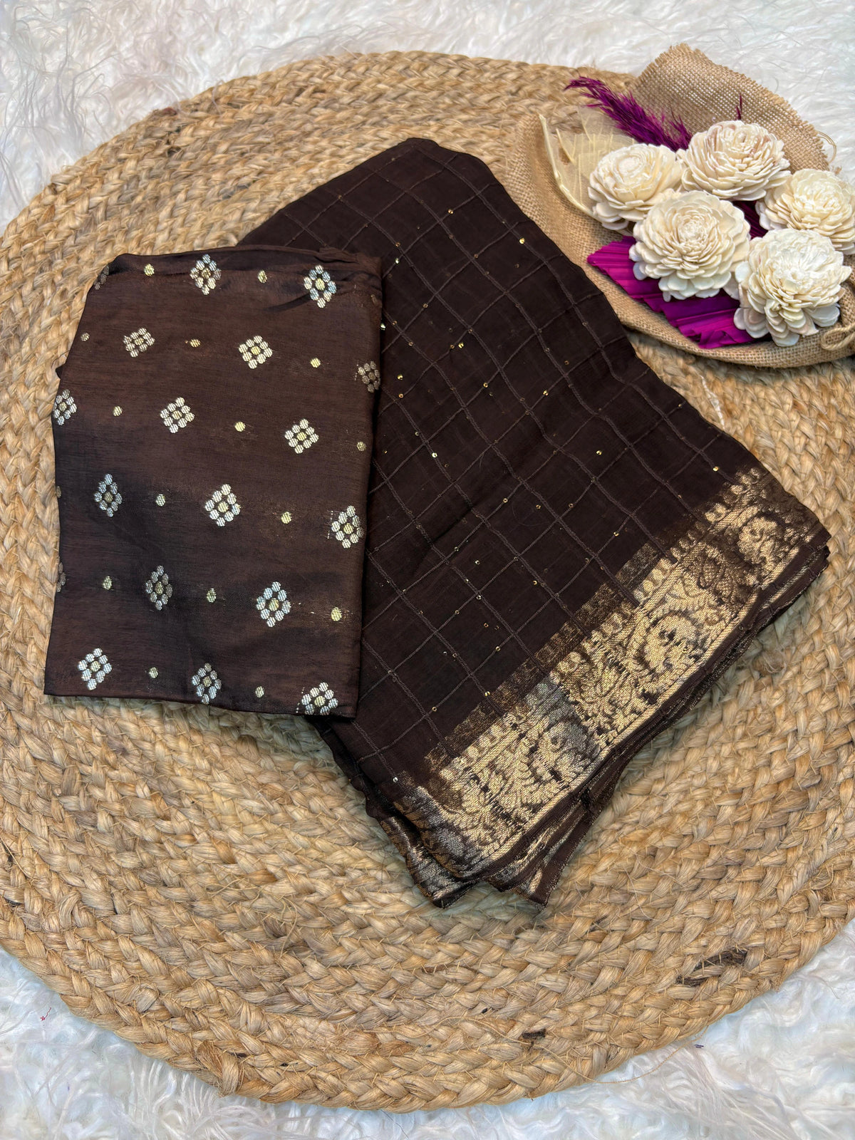 Pure viscose georgette with jacquard border with weaving chex with sequence with pure viscose blouse 4