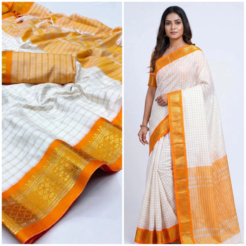 Arani Pattu Silk Checked Sarees with Zari Border 1
