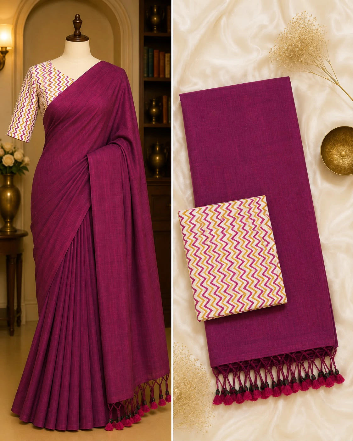 Handloom Khadi Cotton Saree with Blouse 1