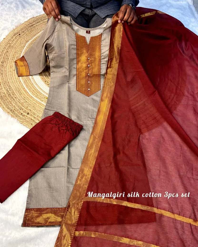 👑👑Stunning Mangalagiri silk cotton Kurti set❤️❤️ 7