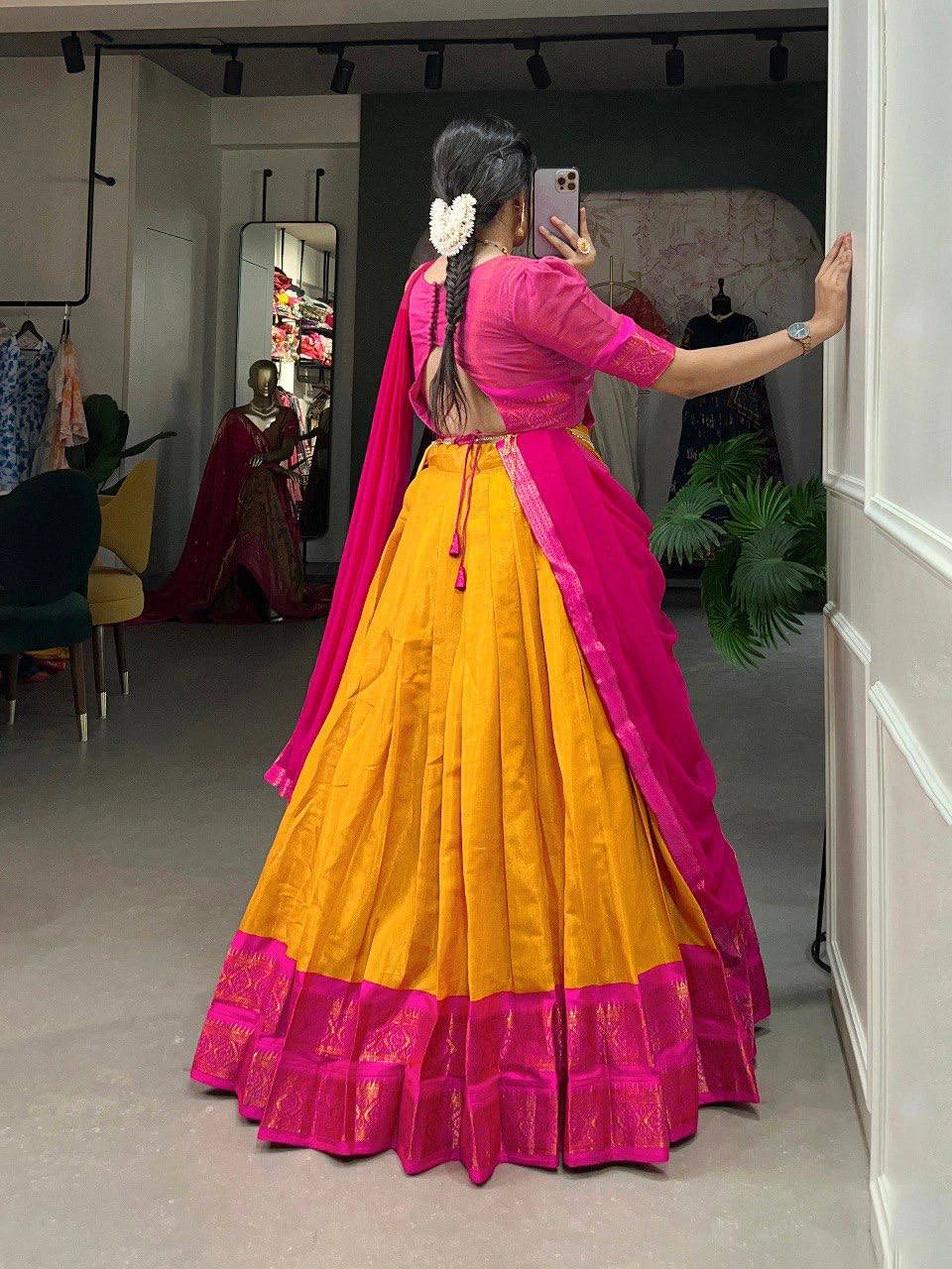 South-Style Kanchipuram Silk Lehenga Choli with Zari Weaving 2