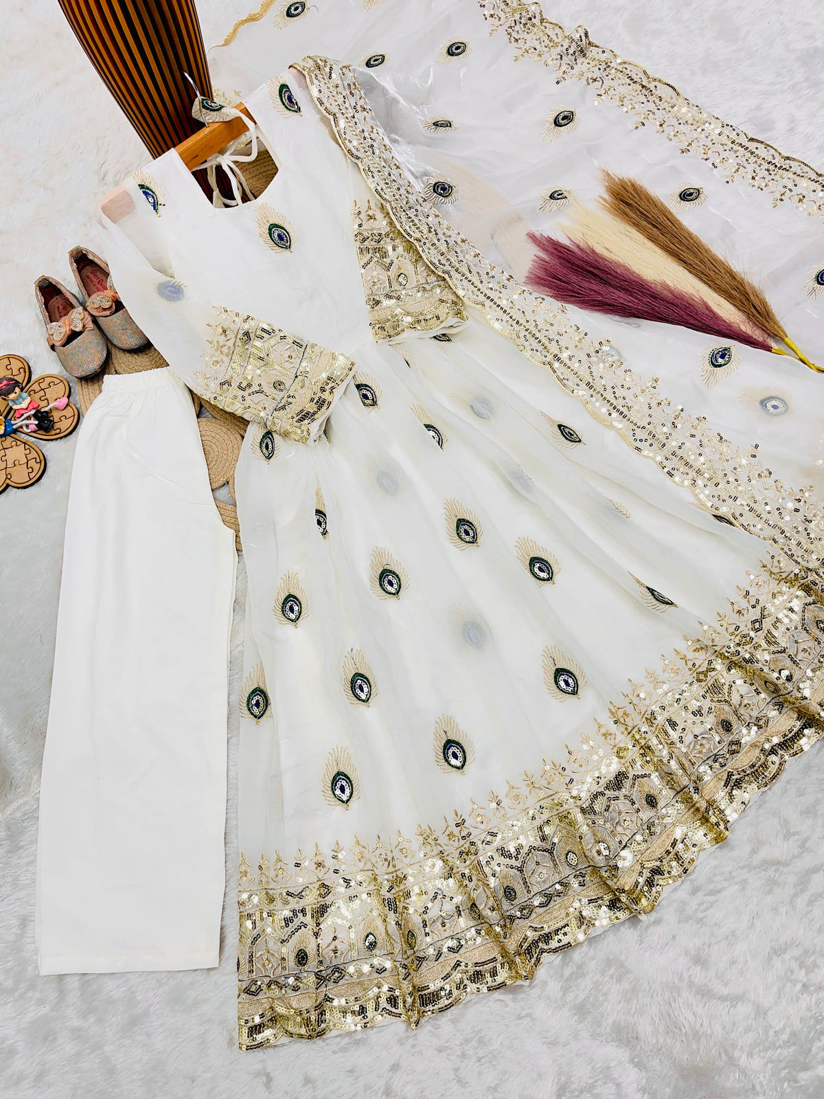 Silk Embroidered Kids Gown Set 4