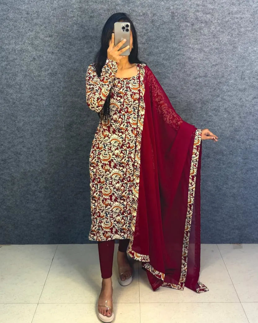 💗💗Viral Kalamkari Sideopen Kurti With Dupatta Set💗💗 5