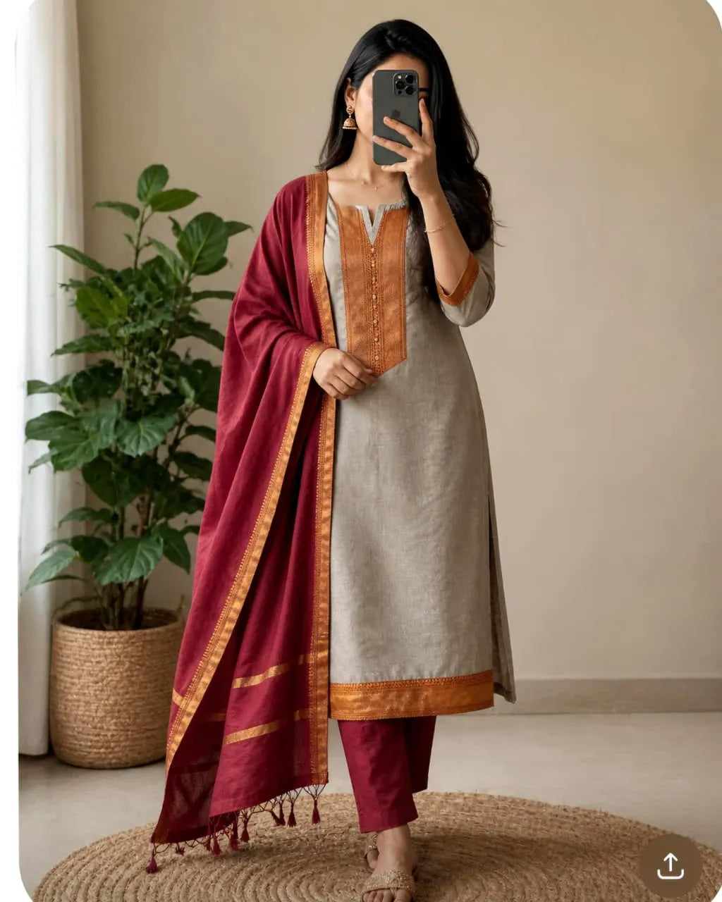 👑👑Stunning Mangalagiri silk cotton Kurti set❤️❤️ 8