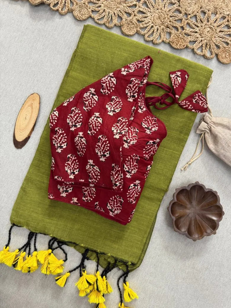 🌺🌺Premium Handlooom Mul Cotton Sarees With Stitched Blouse🌺🌺 5