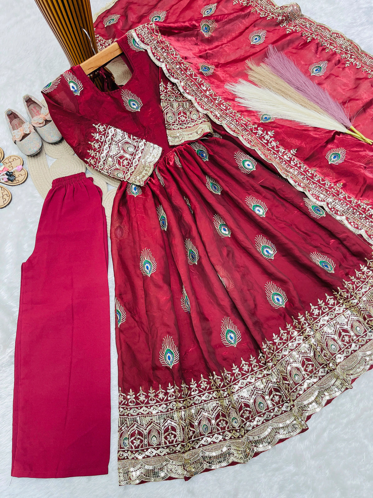 Silk Embroidered Kids Gown Set 8