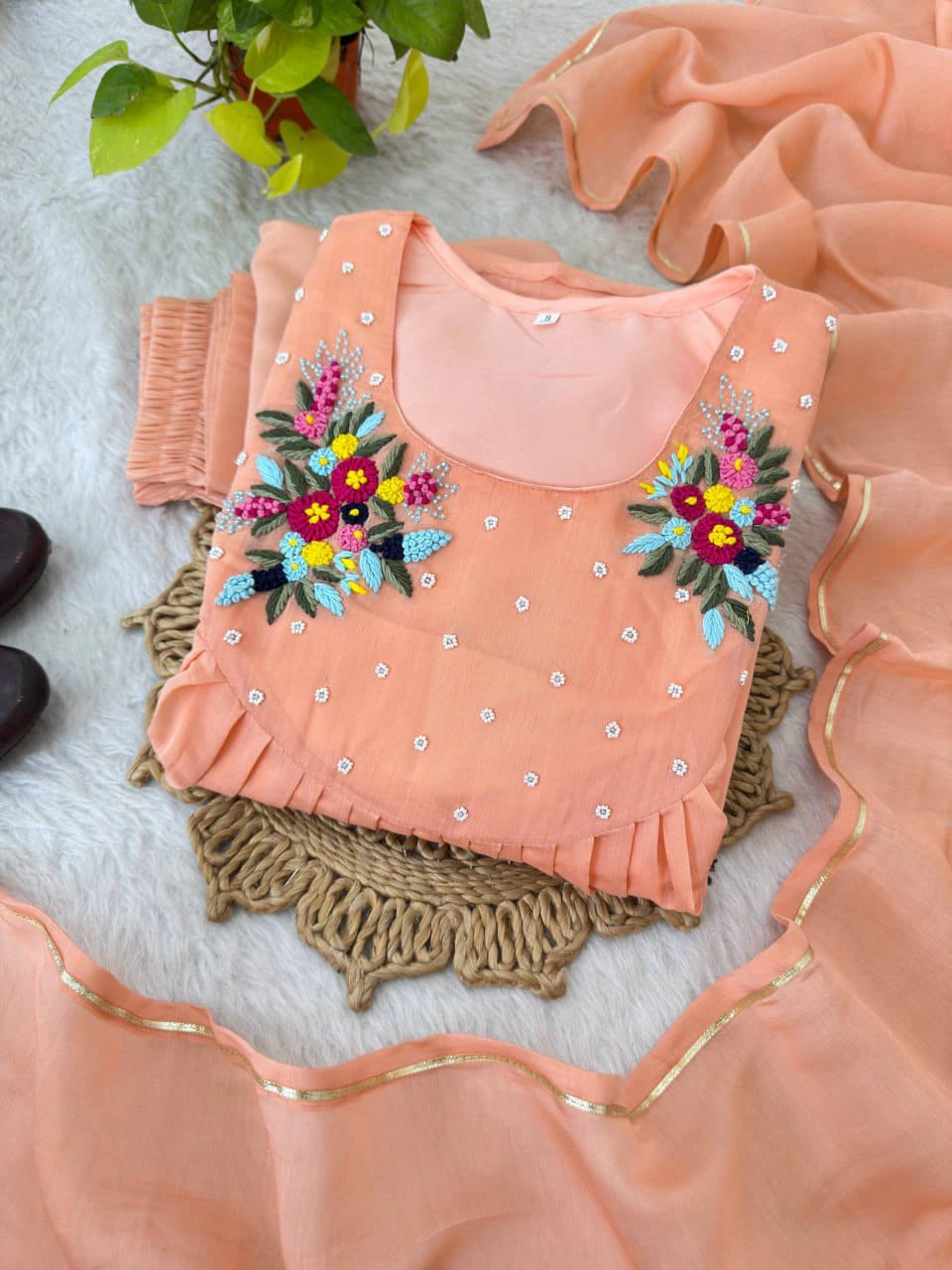👗💥💥Presenting By New Party Wear L@@K Pure Viscos Mul Chanderi Cotton A Line pattern P@nt With Dup 9