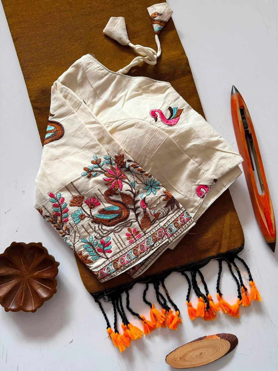 Khadi Cotton Saree with Embroidered Blouse 7