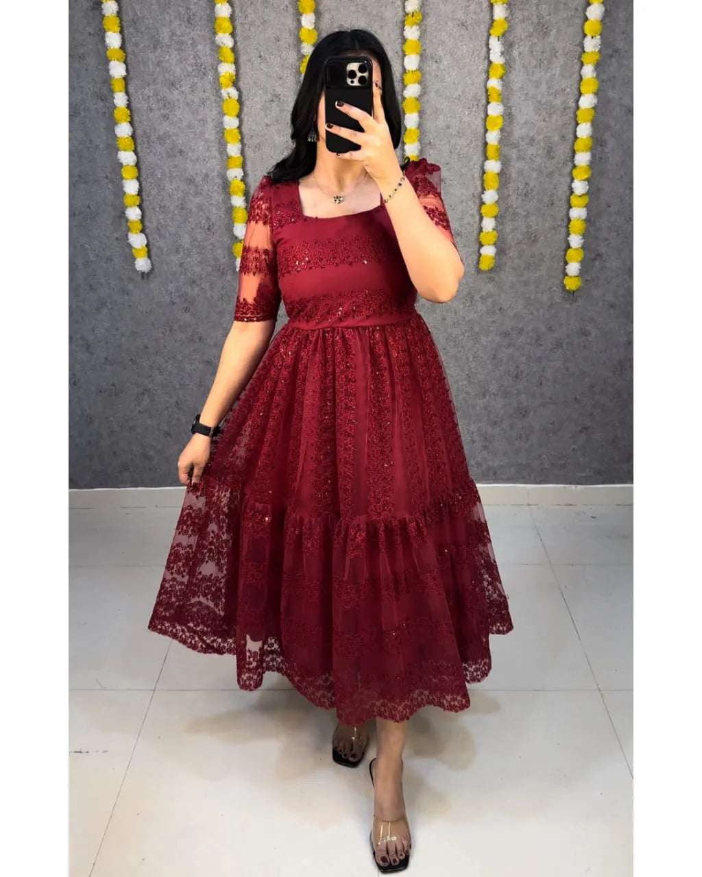 😍Beautiful Elegant Flower Embroidery Sequence Work Frocks😍 1