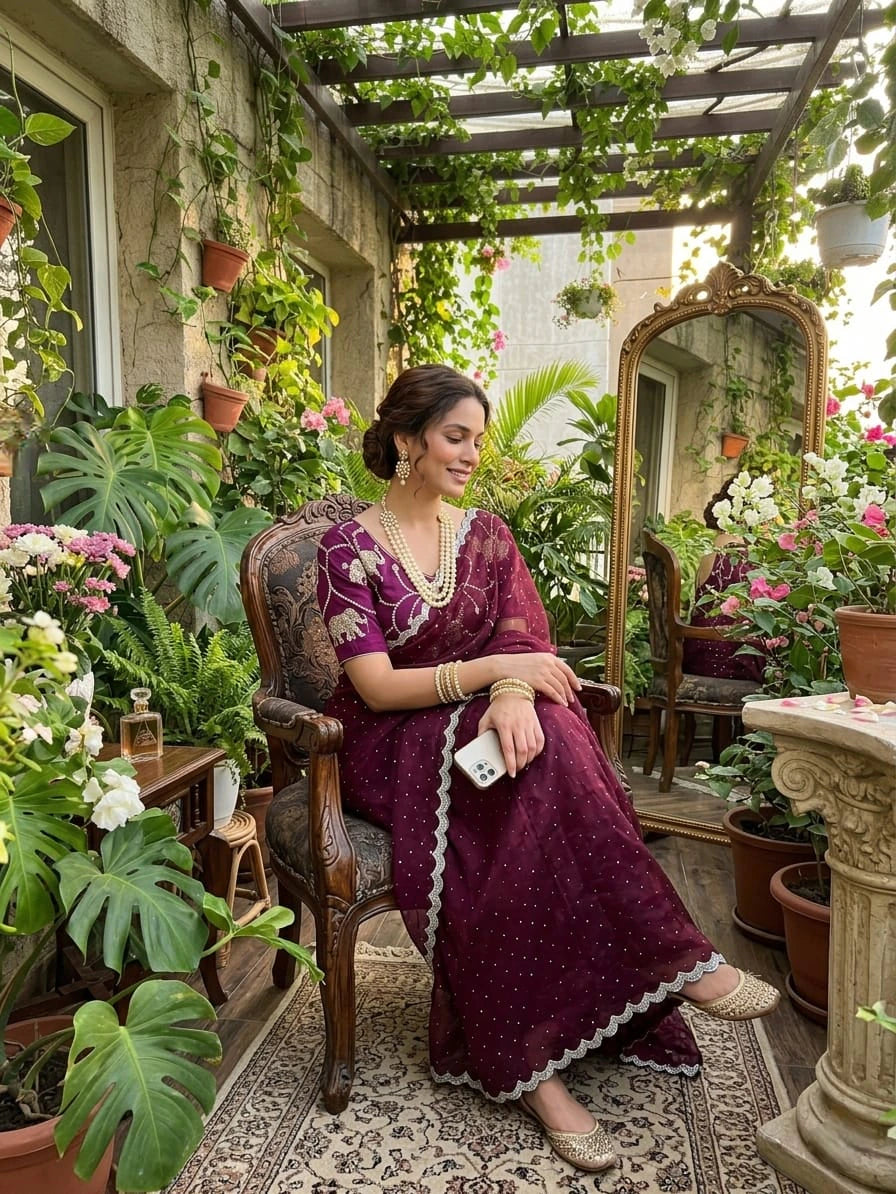 Satin Silk Saree with Blouse 9