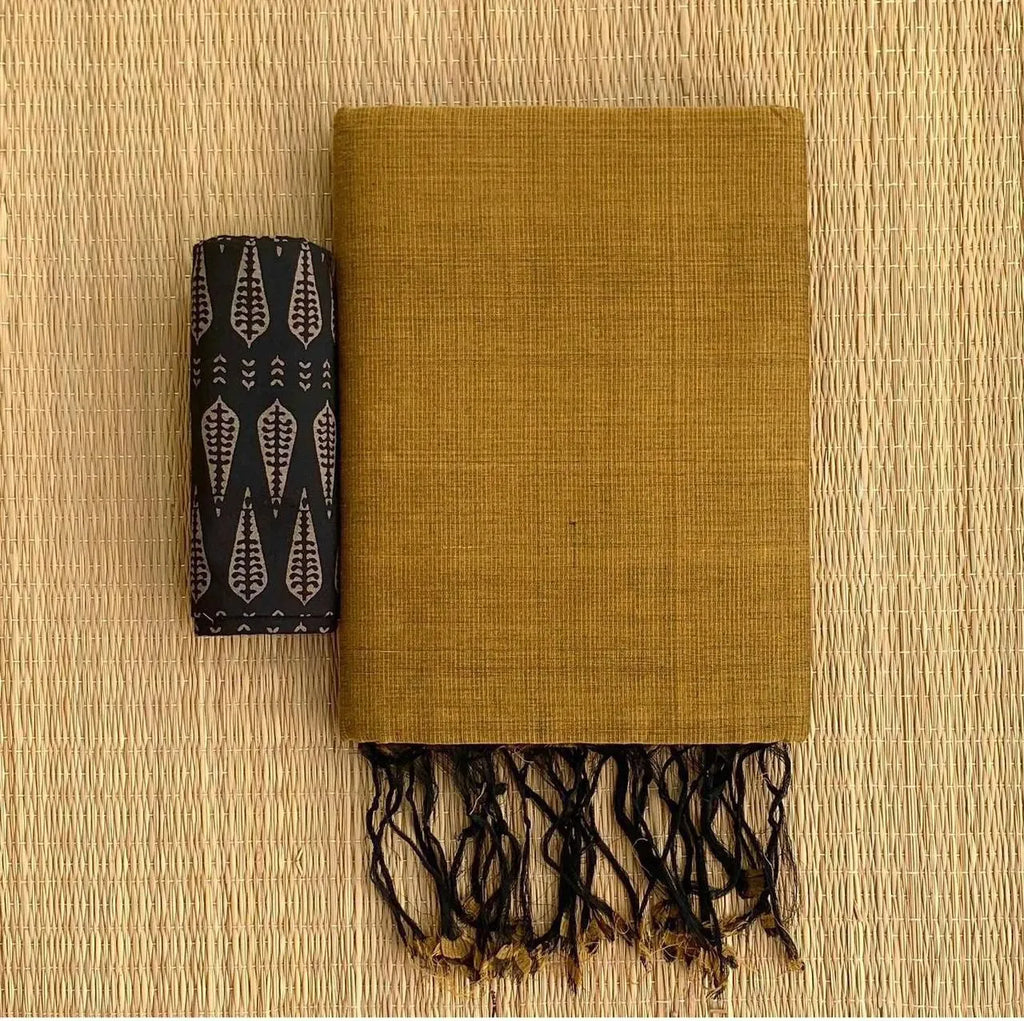 Insta Viral Khadhi Cotton  Sarees With Kalamkari BlousePiece 1