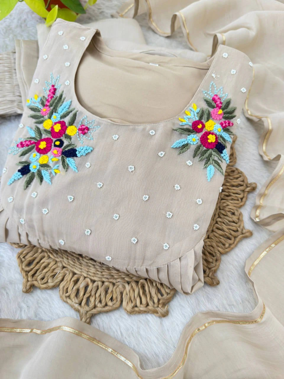 👗💥💥Presenting By New Party Wear L@@K Pure Viscos Mul Chanderi Cotton A Line pattern P@nt With Dup 6