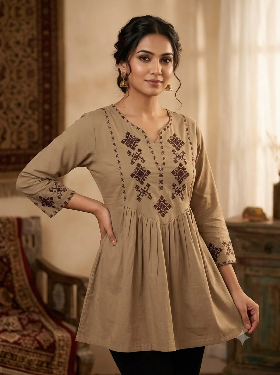 Designer Rayon Tunic with Cross-stitch Embroidery 6